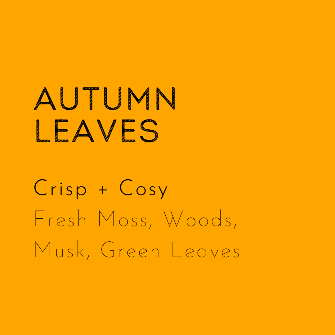 Autumn Leaves Soy wax melt is a fresh yet comforting scent with light musk, green leaves, wood and the hint of rain.